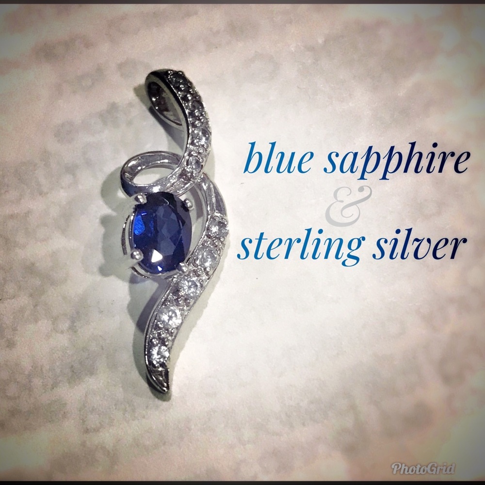 Blue and white sapphire sterling silver pendant